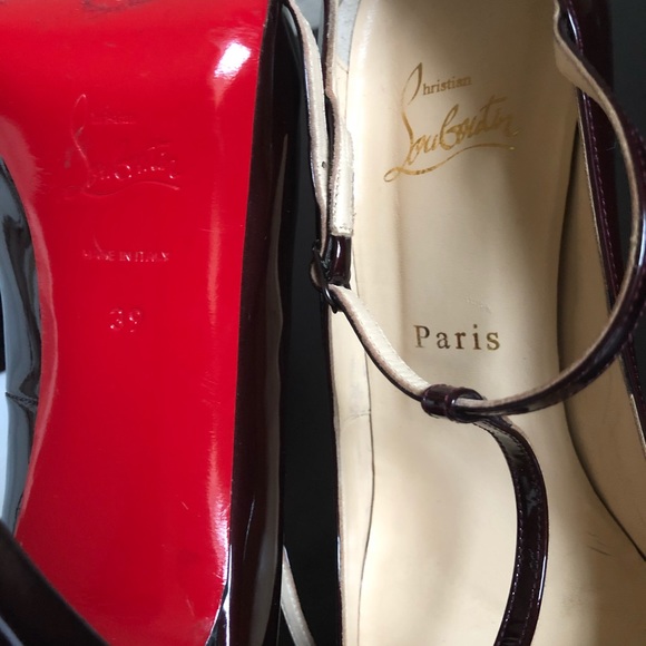 Christian Louboutin Burlina Peep-toe T-Strap Maryjane Patent Pump Burgundy 39 - Picture 11 of 12